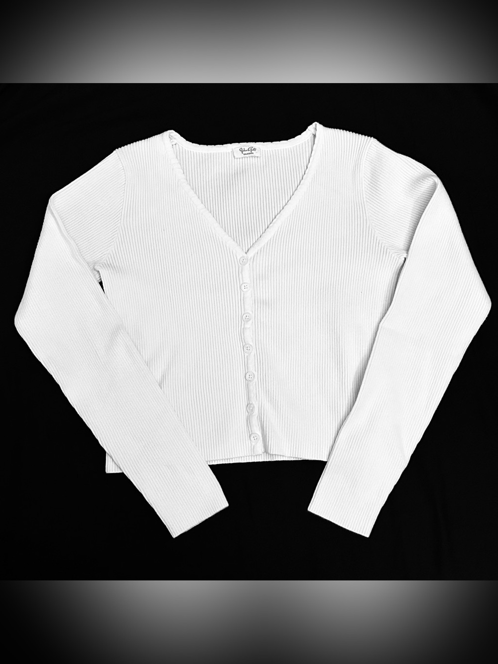 Brandy Melville John Galt White Ribbed Long Sleeve V-Neck Cardigan Sweater Top S